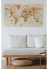Resim Türkçe Eğitici Ülke Ve Başkent Detaylı Atlası Dünya Haritası Duvar Sticker -60x105-3839 - Renkli Çok Renkli 