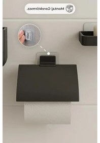 Resim Yapışkanlı Antrasit Renk Tuvalet Kağıtlığı 16.5 x 12.2 x 11.2 CM 