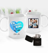 Resim Bk Gift Kişiye Özel Babalar Günü Hediyesi Fotoğraflı Kupa Bardak Ve Benzinli Çakmak Seti-90 