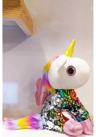 Resim Renkli Tek Boynuzlu Unicorn Peluş At 