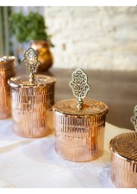 Resim Bakır Baharat Takımı 4 Lü Tırtıklı Model Parlak Bakır 