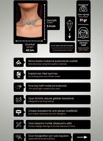 Resim Furtek Aksesuar Kadın Papyon Model Zirkon Taşlı Gümüş Pırlanta Abiye Gerdanlık Tasma Kolye Nişan Düğün Söz Choker 