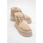 Resim Luvi Tyson Bej Süet Kürklü Kalın Taban Bağcıklı Kadın Spor Bot 
