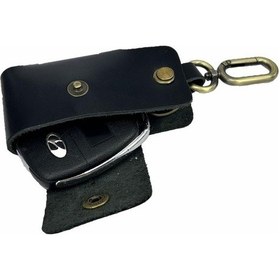 Resim Hakiki Deri Araba Otomobil Anahtar Kılıfı Anahtarlık Siyah 