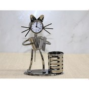 Resim Metal Akordiyon Çalan Müzisyen Kedi Müzisyen Saat Ve Kalemlik 
