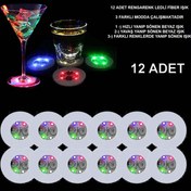 Resim Renkli LED Işıklı Bardak Altlığı - 12 Adet, Pilli 