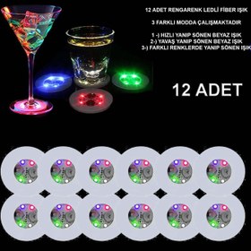 Resim Renkli LED Işıklı Bardak Altlığı - 12 Adet, Pilli 