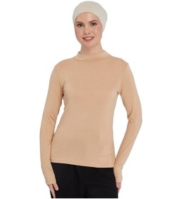 Resim Altobeh Kadın Organik Uzun Kollu Balıkçı Yakalı Body Koyu Bej 