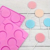 Resim 8 Gözlü Silikon Lolipop Kalıbı DIY Çikolatalar & Kurabiyeler için - Yıldızlı Gökyüzü Tasarımı, Yuvarlak Gözlü Pembe, Elektriksiz, Ahşap Çubuklar Dahil, İkram Yapımı|Eğlenceli Tasarım|Dayanıklı Silikon, Silikon Pişirme Kalıpları 
