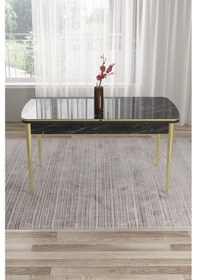 Resim Canisa Nira Serisi 70x114 Mdf Siyah Mermer Desen Mutfak Masa Takımı 4 Siyah Sandalye Gold Detay Siyah Mermer Desen Siyah Sandalye Ayaklar Gold 