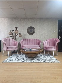 Resim Zafir İstiridye Takım Beyaz Boyalı Sivriltme Ayak Çay Seti Koltuk Takımı Pembe 