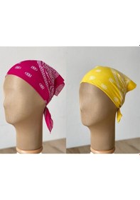 Resim Pamuklu Klasik Desen Unisex 2li Bandana Seti Renkli Bandana Etnik Desenli A Kalite Bandana Bordo - Sarı 