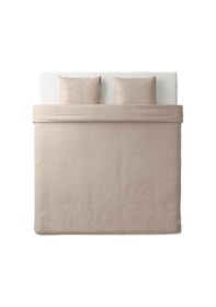 Resim Çift Kişilik Nevresim Takımı, Açık Bej Renk-Çizgili 240x220/50x60 Cm-Pamuk-Çarşafsız Bej 