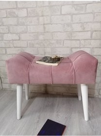 Resim Pudra Rengi Puf Ahşap Beyaz Ayak Çima Dikiş Spor Modern Tasarım 