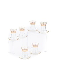 Resim Çay Seti Çay Bardağı Takımı 6 Kişilik Granür Modeli Altın Renk 