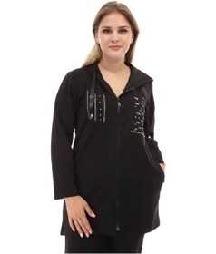 Resim Mia Butik Büyük Beden Siyah Kapşonlu Pul Payetli Eşofman Takımı Siyah 