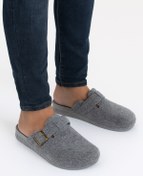 Resim Jasmine Gri keçe kumaş comfort ortopedik erkek kışlık içeri terlik 