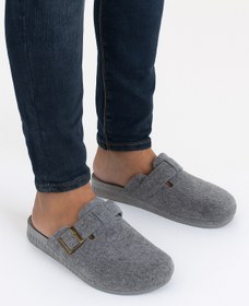 Resim Jasmine Gri keçe kumaş comfort ortopedik erkek kışlık içeri terlik 