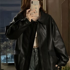 Resim Kadınlar İçin Kısa Kahverengi Bomber Ceket - Retro Kore Tarzı Yaka ve Fermuarlı Ön, Rahat Bol Kesim Palto, El Yıkama Uygun Kışlık Ceket (Gündelik ve Resmi Giyim) - Kore Modası Dış Giyim 