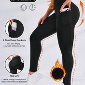 Resim Kadınlar İçin Artı Boyutlu Polar Astarlı Yoga Pantolonu Yan Cepli - Sonbahar/Kış İçin Şık, Esnek & Sıcak, Özel Proje Tarzı, Kış 