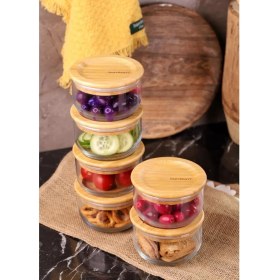 Resim Bambum Duo 300ML 6'lı Bambu Kapaklı Cam Kahvaltılık Seti 