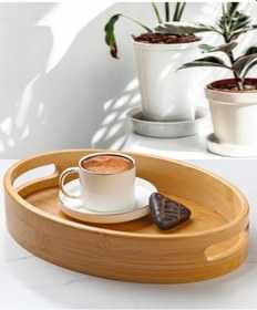 Resim Bambu Tepsi Oval Servis Sunum Tepsi Küçük Boy 29 20,5cm 