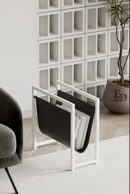 Resim ED Efelez Design Gazetelik , Dergilik , Coral Koltuk Yanı Düzenleyici , Beyaz Metal - Siyah Deri 
