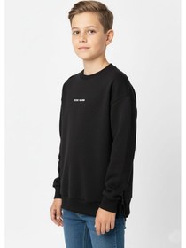 Resim Bisiklet Yaka Baskı Detaylı Erkek Çocuk Sweatshirt-90908 Siyah 