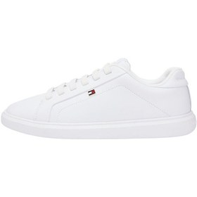 Resim Tommy Hilfiger Th Kadın Beyaz Hafif Deri Tabanlı Kort Ayakkabıları-12265 Beyaz 