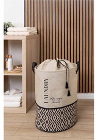 Resim Bohe Bej Kumaş Büzgülü Çamaşır Sepeti-çocuk Oyuncak Düzenleyici-çok Amaçlı Sepet 35x35x50cm Gri-beyaz 