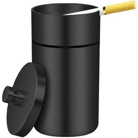 Resim Chuangyinshop Black Taşınabilir 304 Paslanmaz Çelik Araba Küllüğü Kapaklı Rüzgar Geçirmez Çıkarılabilir Dumanlı Küllük Tepsisi Ve Mini Çöp Kutusu 