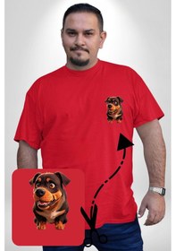 Resim Angemiel Sevimli Çoban Köpeği Kırmızı Büyük Beden Kadın Basic Minimal Baskılı Tişört Kırmızı 