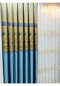 Resim Nivemeshome Milas Turkuaz-gold 671539 1/3 Sık Pileli Fon Perde Apm Turkuaz-gold 