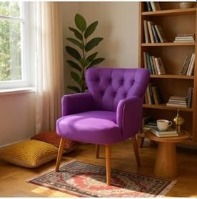 Resim Modern Berjer Tekli Koltuk - Mor Babyface Kumaş, Ceviz Ayak, | Salon, Oturma Odası, Balkon İçin 