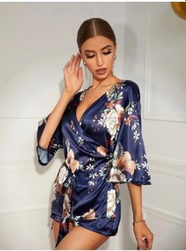 Resim Çiçek Desenli Sabahlık 8330 Mavi 