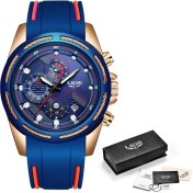 Resim Hanyang Tüm Mavi Lıge Yeni Erkek Saatler Üst Marka Lüks Mavi Silikon Kayış Su Geçirmez Izle Spor Chronograph Kuvars Kol Saati Relogio Masculino (Yurt Dışından) 