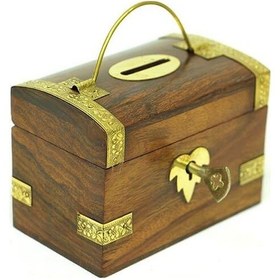 Resim Kumbara Kilitli Ahşap Kutu Kumbara Hediyelik 