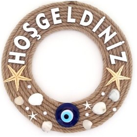 Resim Deniz Yıldızlı Nazar Boncuklu Çakıl Taşlı İncili Hoş Geldiniz Yazılı Kapı Ve Duvar Süsü 