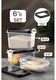 Resim Meleni Home Kayar Kapaklı Erzak Saklama Kabı 6'Lı 2 x (5 L - 7.5 L - 10 L) Çok Renkli 