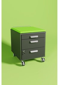 Resim Creo Mobili Çekmeceli Kilitli Tekerlekli Vega Keson, Oturulabilir Ofis Ve Ev Komodini Antrasit/yeşil 
