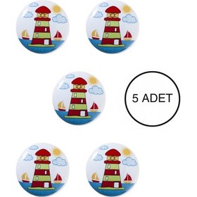 Resim 5 Adet Porselen Kule Çocuk Odası Mobilya Kulbu Seti - Tekli Düğme - Dolap ve Çekmece Kulpları Çok Renkli 
