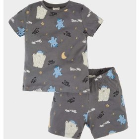 Resim DeFacto Erkek Bebek Pijama Takımı Desenli Kısa Kollu Penye Üst Beli Lastikli Şort E1180A525HSGR310 Gri 