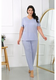 Resim Akbeniz Kadın Büyük Beden Kısa Kol Penye Pijama Takımı Lila 202405-lila Lila 