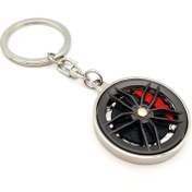 Resim 1 adet JDM esintili çinko alaşımlı dönebilen fren mili anahtarlık - 360° Dönebilir araba tekerlek diski kolye, evrensel uyumlu, dokusuz, araba meraklıları ve sırt çantası süsü için şık bir aksesuar 