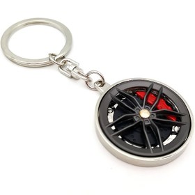 Resim 1 adet JDM esintili çinko alaşımlı dönebilen fren mili anahtarlık - 360° Dönebilir araba tekerlek diski kolye, evrensel uyumlu, dokusuz, araba meraklıları ve sırt çantası süsü için şık bir aksesuar 