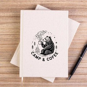 Resim Camp Coffe Bear Krem Çizgisiz Kanvas Defter - Krem 