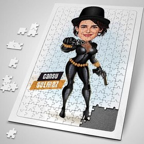 Resim Silahlı Deri Kıyafetli Kadın Karikatürlü Puzzle 