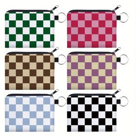 Resim Renkli Damalı Desenli 3D Baskılı Polyester Para Çantası - Taşınabilir Anahtar ve Kart Tutucu, Kulaklık Kılıfı, İdeal Tatil Hediyesi, Para Saklama 