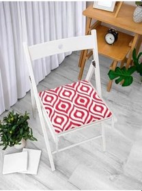 Resim RealHomes Özel Tasarım Kırmızı Ikat Desenli Dijital Baskılı Fermuarlı Sandalye Minderi 