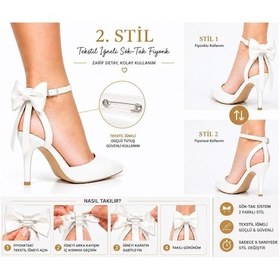 Resim Craft Moda Kadın Arkası Açık Fiyonklu Stiletto Çıkarılabilir Fiyonk Detaylı İnce Topuklu Abiye Ayakkabı Beyaz 